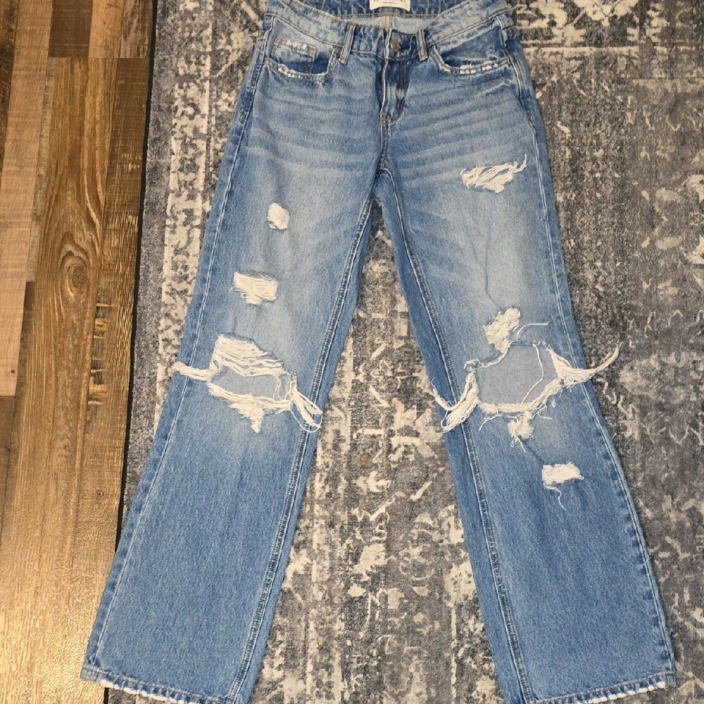 Flying Monkey Light Blue Distressed Flare Jeans